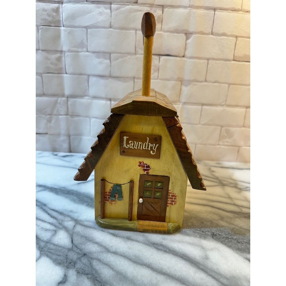 Maurice Handmade Wooden Laundry Shop Box Purse Cottage Novelty Bag Hand Painted - Picture 4 of 16
